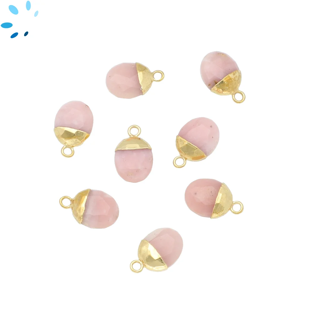 Pink Peruvian Opal Oval Charm Pendant 12x9mm 18k Gold Electroplated - Set of 4