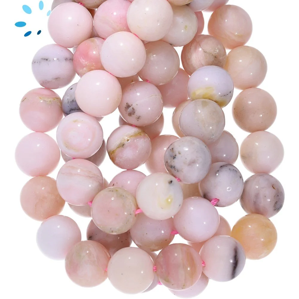Pink Peruvian Opal Smooth Round Top to Bottom Drilled Beads 8mm - 14 Inch Strand
