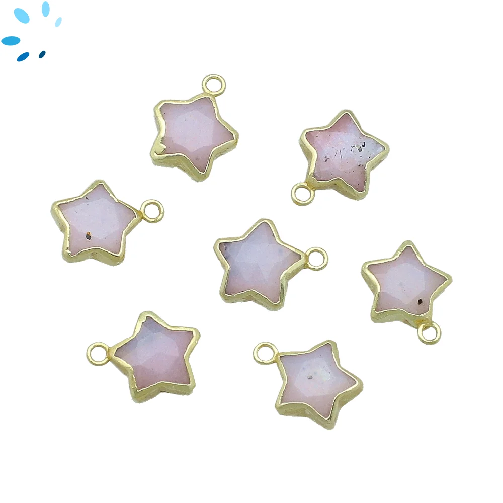 Pink Peruvian Opal Star Pendant Charm 10mm 18k Gold Electroplated - Set of 8