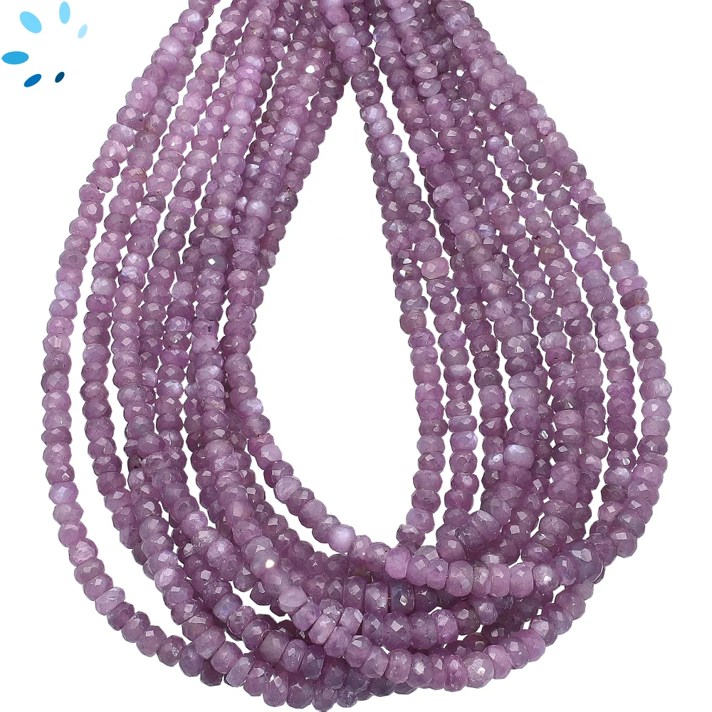 Pink Sapphire Faceted Rondelle Center Drilled Beads 4mm - 16 Inch Strand