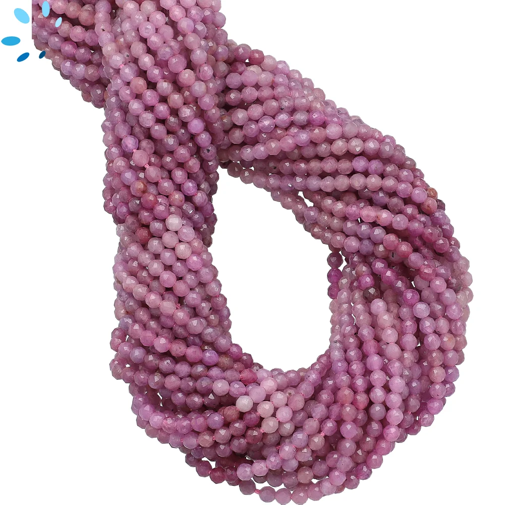 Pink Sapphire Faceted Round Top to Bottom Drilled Beads 2.5mm - 14 Inch Strand