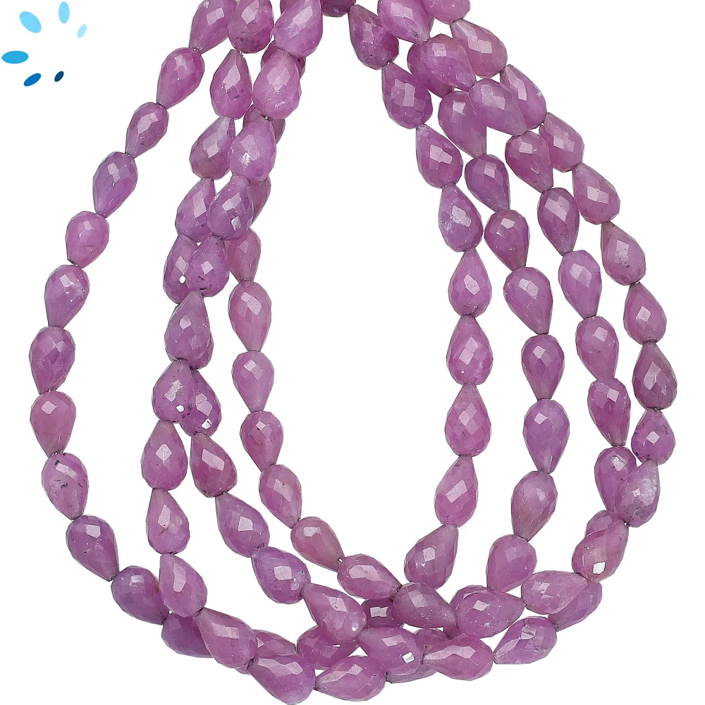 Pink Sapphire Faceted Teardrop Top to Bottom Drilled Beads 7x5mm - 8 Inch Strand