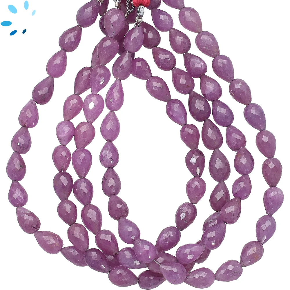 Pink Sapphire Faceted Teardrop Top to Bottom Drilled Beads 8x6mm - 8 Inch Strand