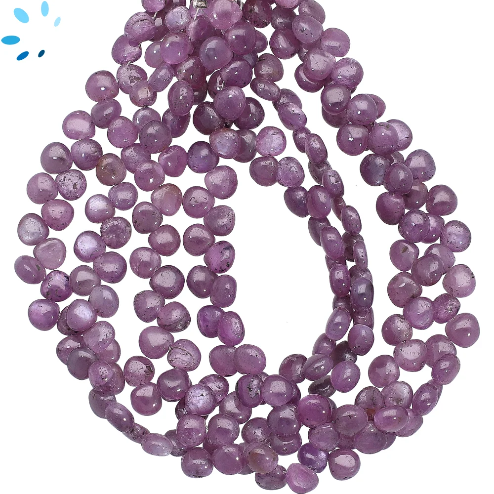 Pink Sapphire Smooth Heart Top Drilled Beads 5mm - 8 Inch Strand
