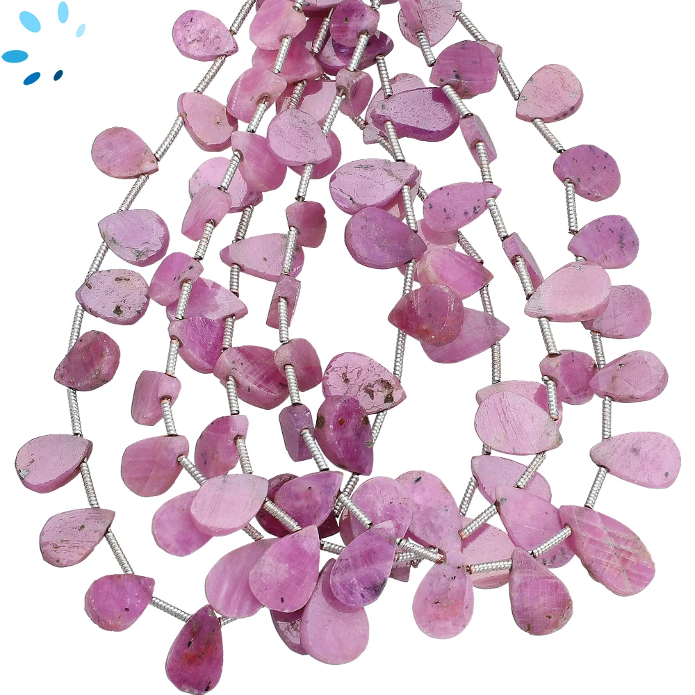 Pink Sapphire Smooth Pear Top Drilled Beads 8x6mm - 8 Inch Strand