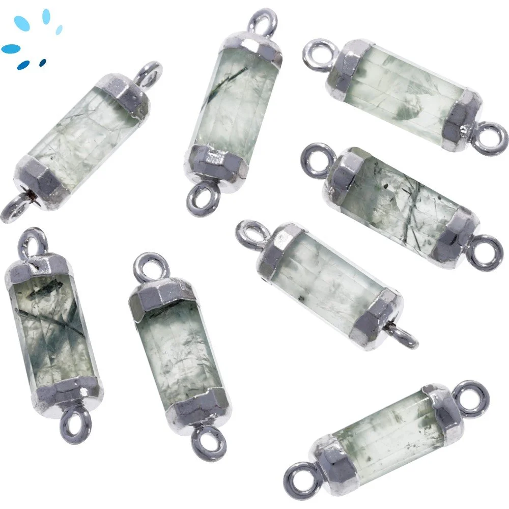 Prehnite Barrel Connector 13x5mm Platinum Electroplated - Set of 4