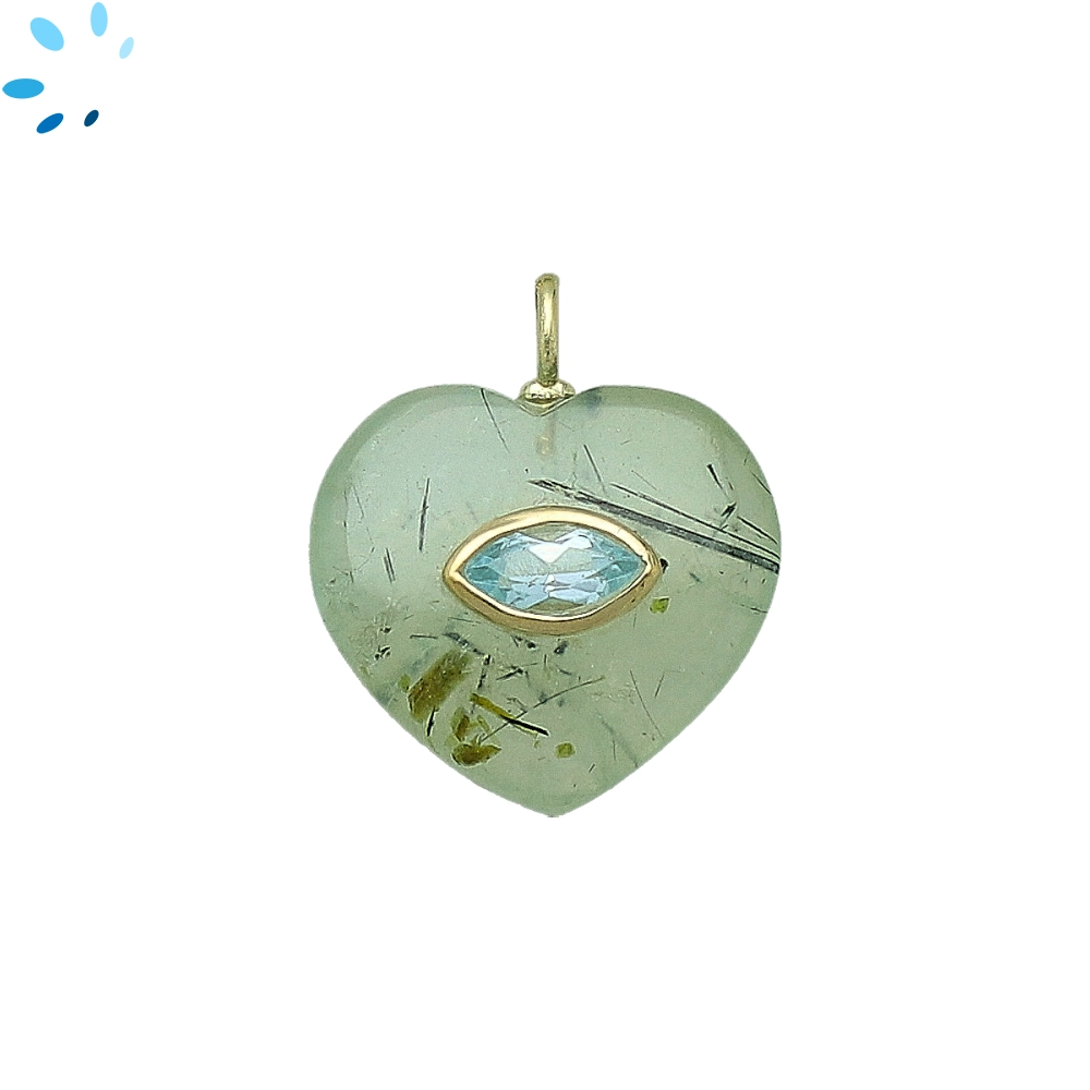 Prehnite & Blue Topaz Heart Inlay Charm Pendant 19mm - 18k Gold Plated Sterling Silver