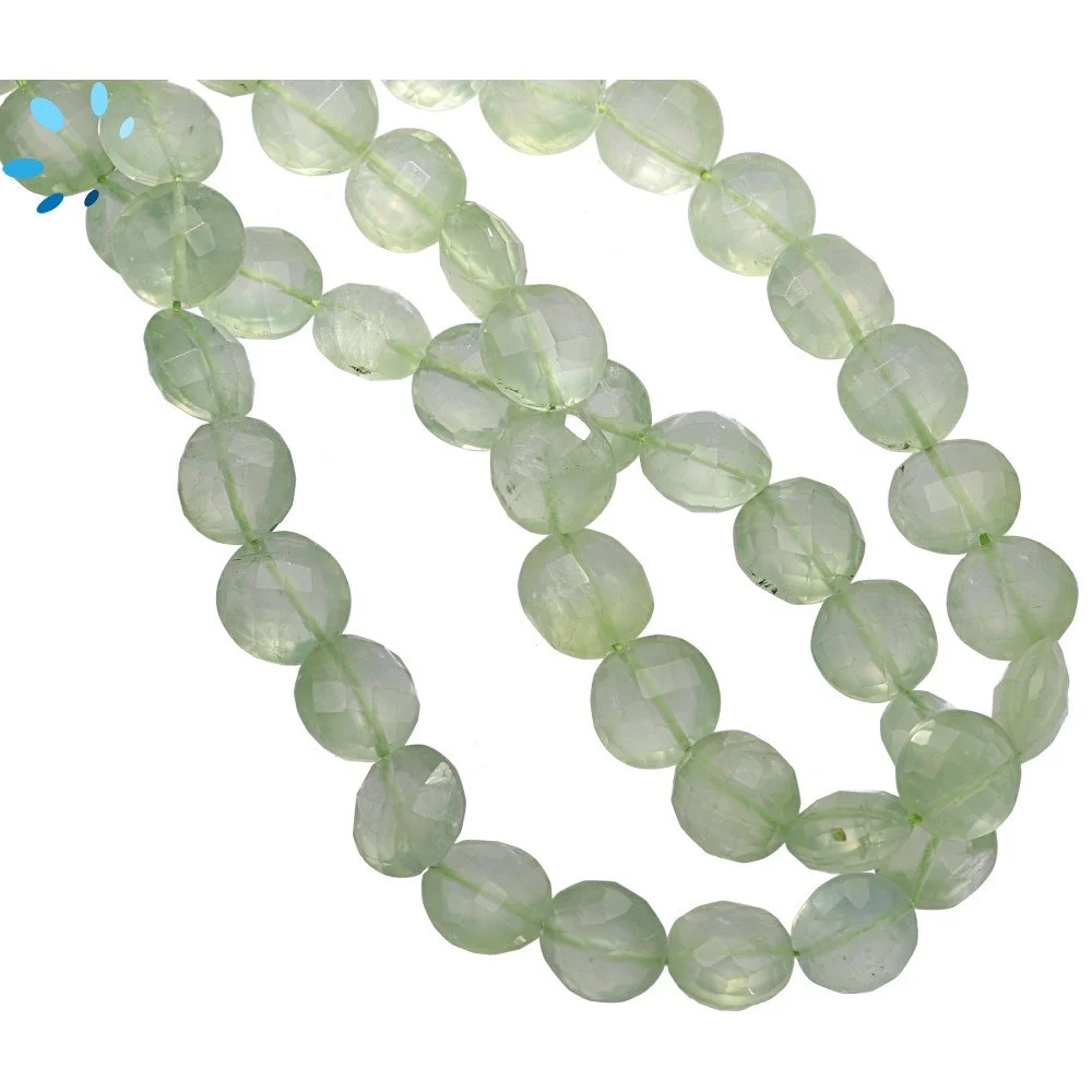 Prehnite Faceted Coin Top to Bottom Drilled Beads 9mm - 8 Inch Strand