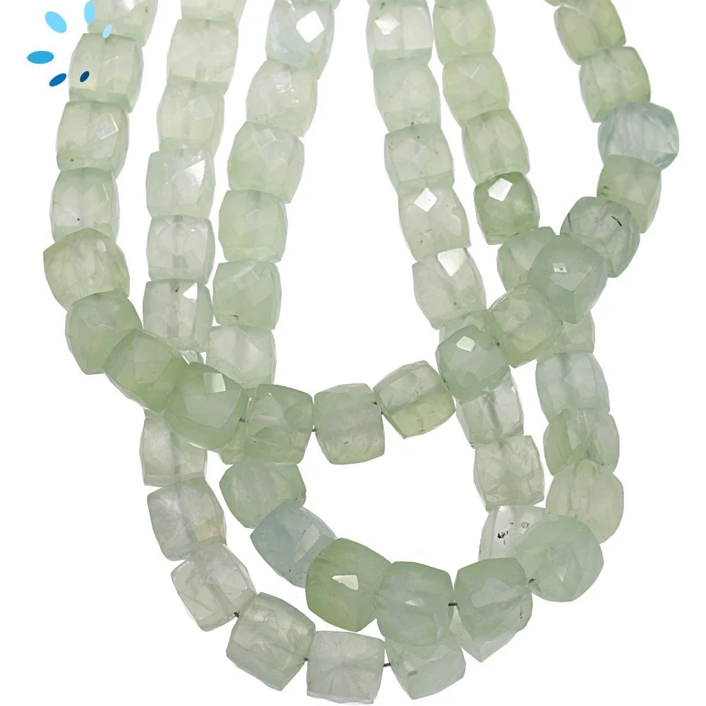 Prehnite Faceted Cube Top to Bottom Drilled Beads 6mm - 8 Inch Strand