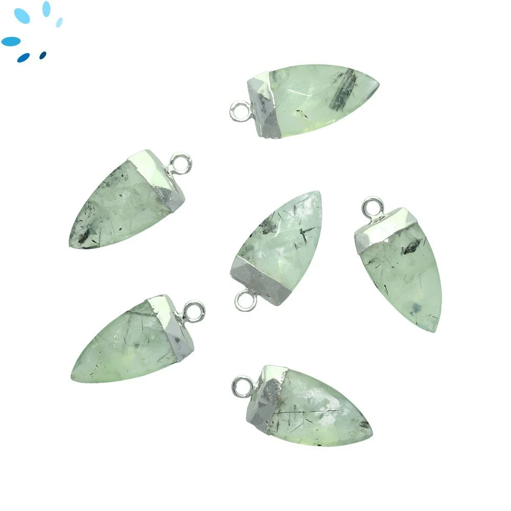 Prehnite Half Marquise Charm Pendant 18X10mm Silver Electroplated - Set of 2