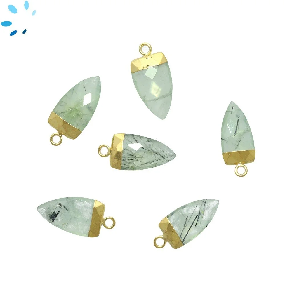 Prehnite Half Marquise Pendant Charm 18X10mm 18k Gold Electroplated - Set of 2