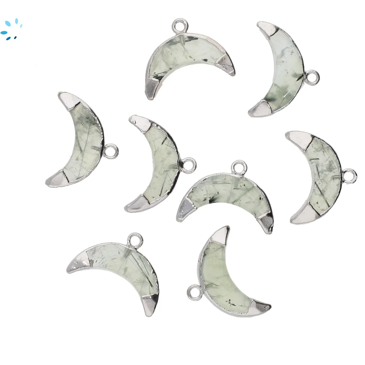 Prehnite Moon Charm Pendant 15x5 - 17x6mm Platinum Electroplated - Set of 4