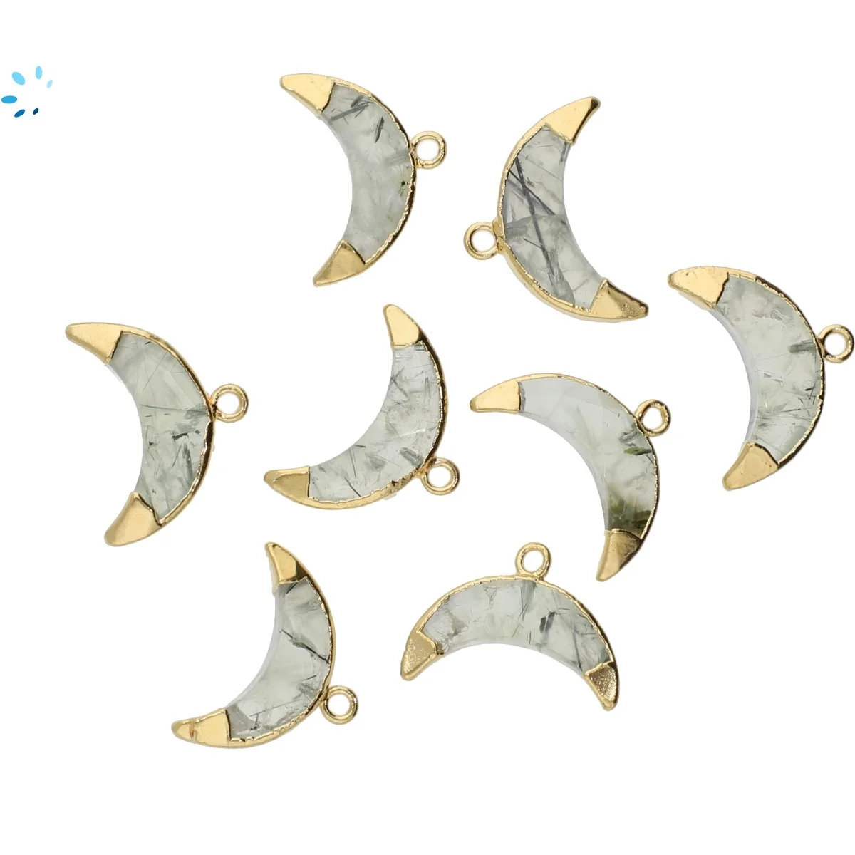 Prehnite Moon Pendant Charm 15x5 - 17x6mm 18k Gold Electroplated - Set of 4