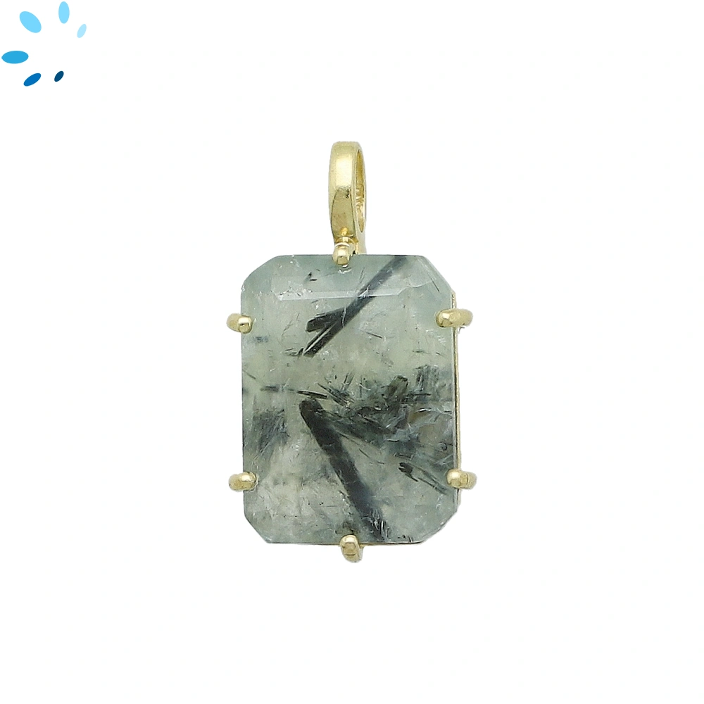 Prehnite Octagon Prong-Set Pendant Charm 17x13mm - 18k  Gold Plated Sterling Silver - 1 Piece