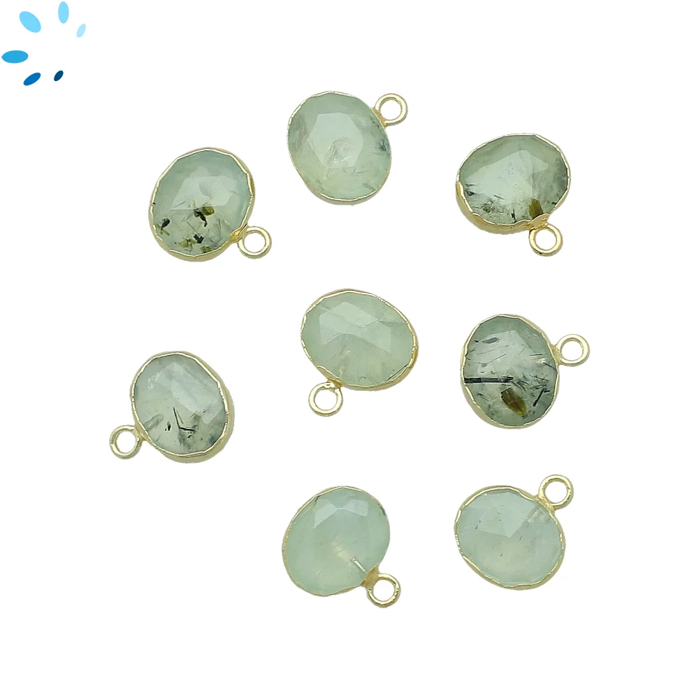 Prehnite Oval Charm Pendant 10x8mm 18k Gold Electroplated - Set of 4
