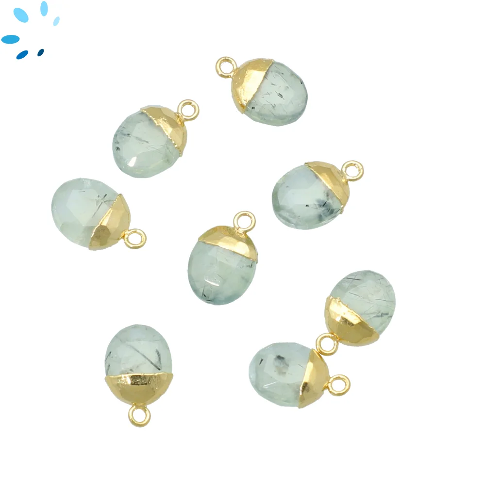 Prehnite Oval Pendant Charm 9x7mm 18k Gold Electroplated - Set of 4