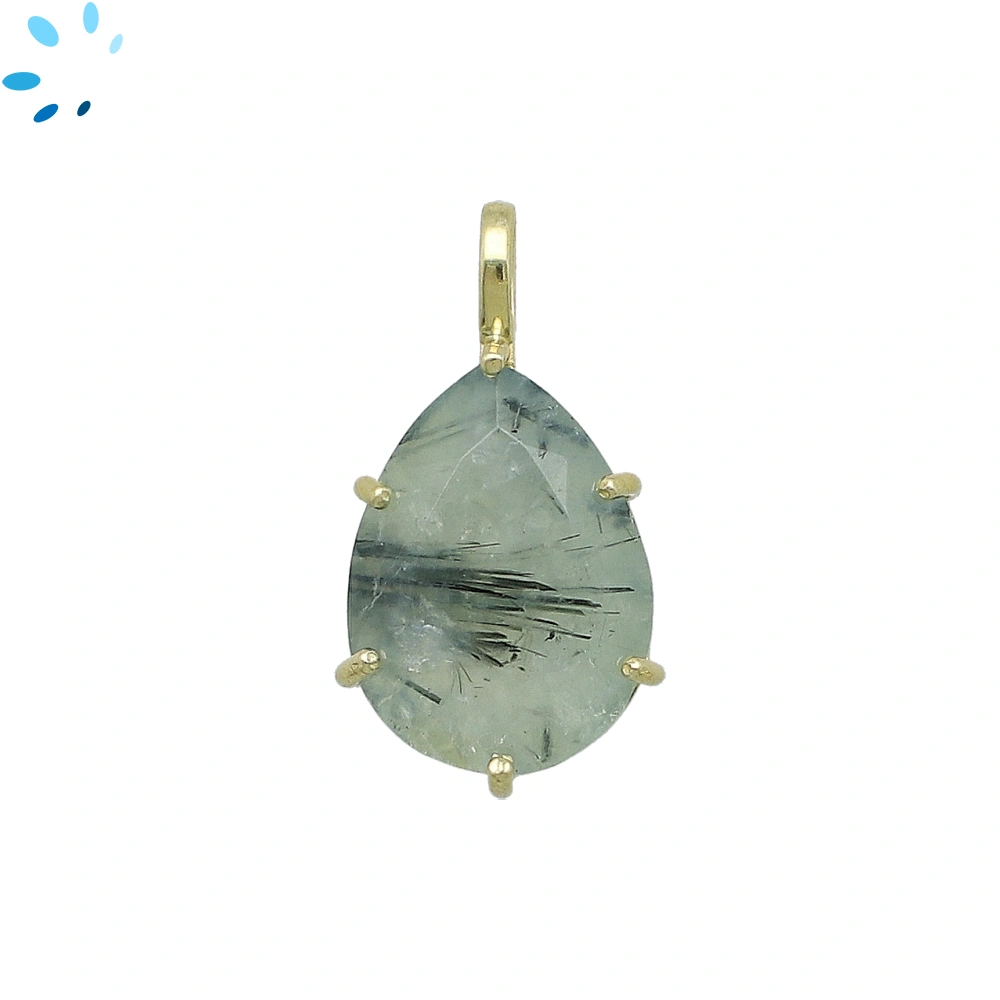 Prehnite Pear Prong-Set Pendant Charm 17x13mm - 18k  Gold Plated Sterling Silver - 1 Piece