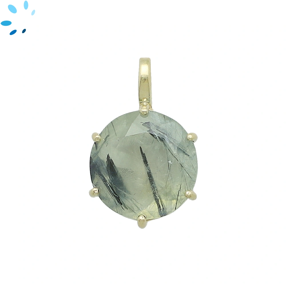 Prehnite Round Prong-Set Pendant Charm 14mm - 18k  Gold Plated Sterling Silver - 1 Piece