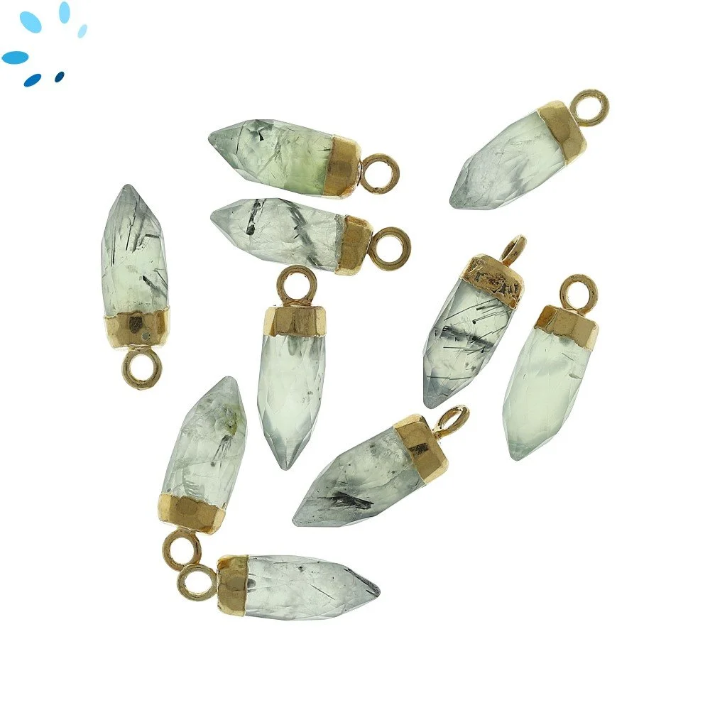 Prehnite Spike Pendant Charm 13x5mm 18k Gold Electroplated - Set of 4
