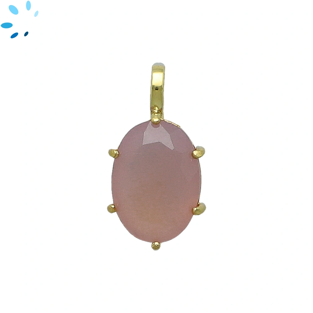 Purple Chalcedony Oval Prong-Set Pendant Charm 15x11mm - 18k  Gold Plated Sterling Silver - 1 Piece