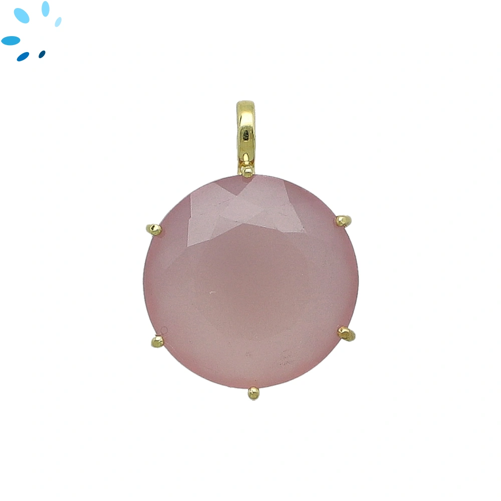 Purple Chalcedony Round Prong-Set Pendant Charm 19mm - 18k  Gold Plated Sterling Silver - 1 Piece
