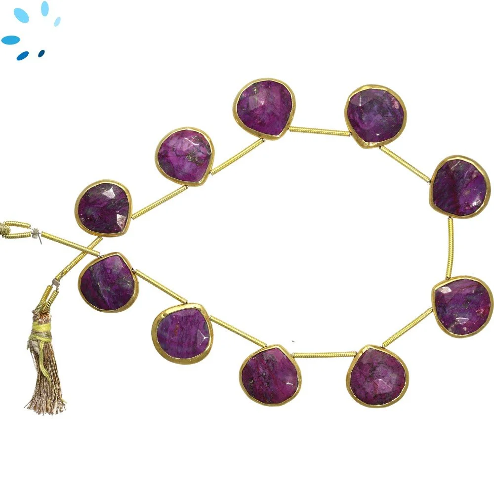 Purple Turquoise Faceted Heart Bezel Set Beads 14mm Top Drilled - 18k Gold Plated Sterling Silver