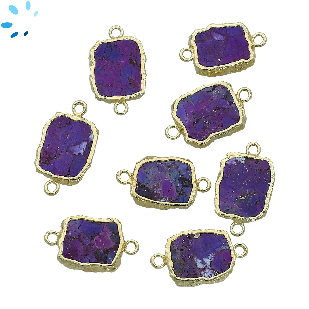 Purple Turquoise Slice Connector 12x10 - 14x12mm 18kGold Electroplated - Set of 4