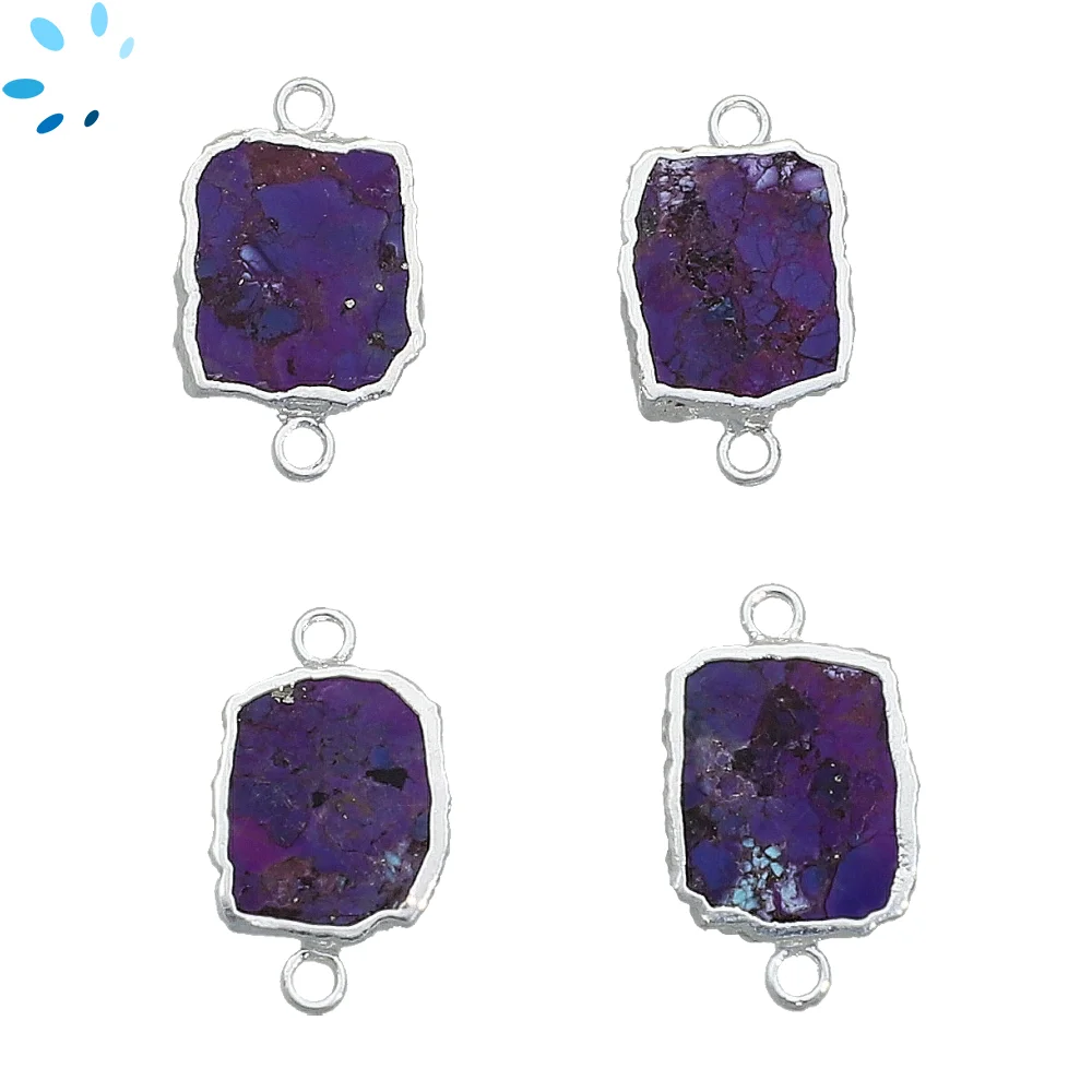 Purple Turquoise Slice Connector 12x10 - 14x12mm Silver Electroplated - Set of 4