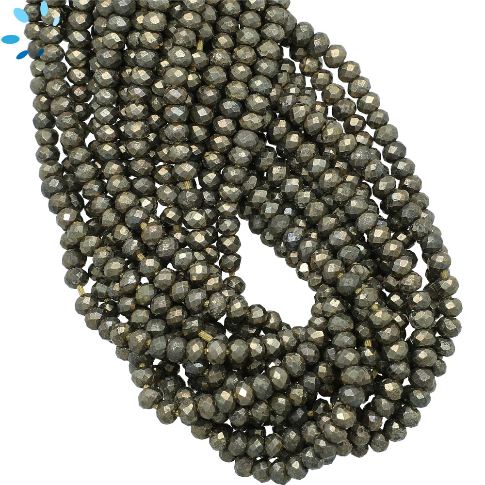 Pyrite Faceted Rondelle Beads 4mm - 14 Inch Strand
