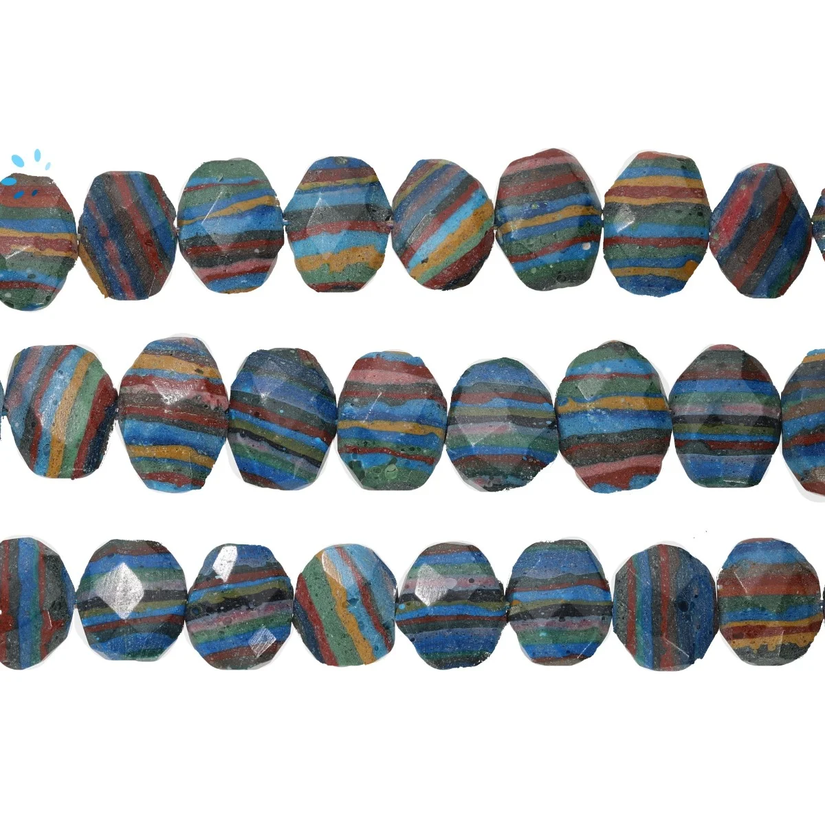 Rainbow Calcica Faceted Nuggets Center Drilled Beads 14x10 - 16x12mm - 14 Inch Strand