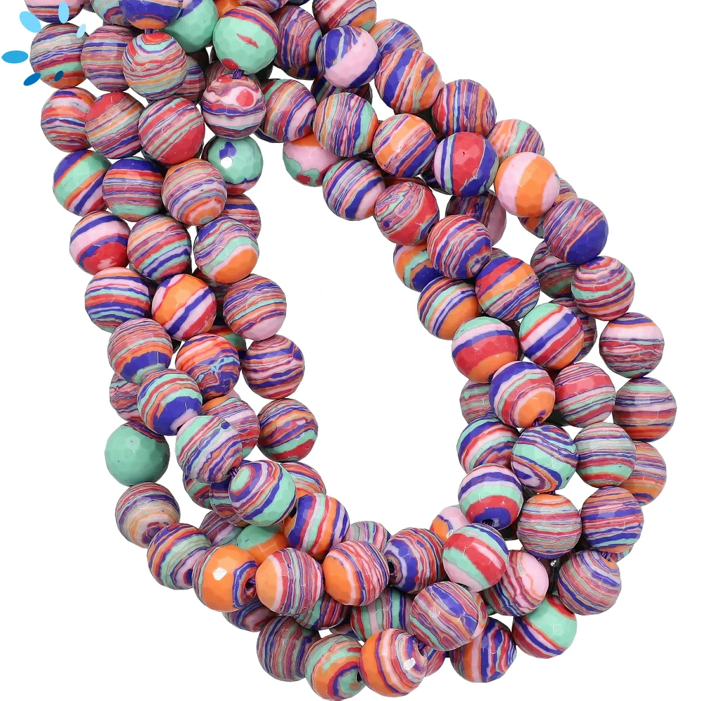 Rainbow Calcica Faceted Round Beads 8mm - 14 Inch Strand