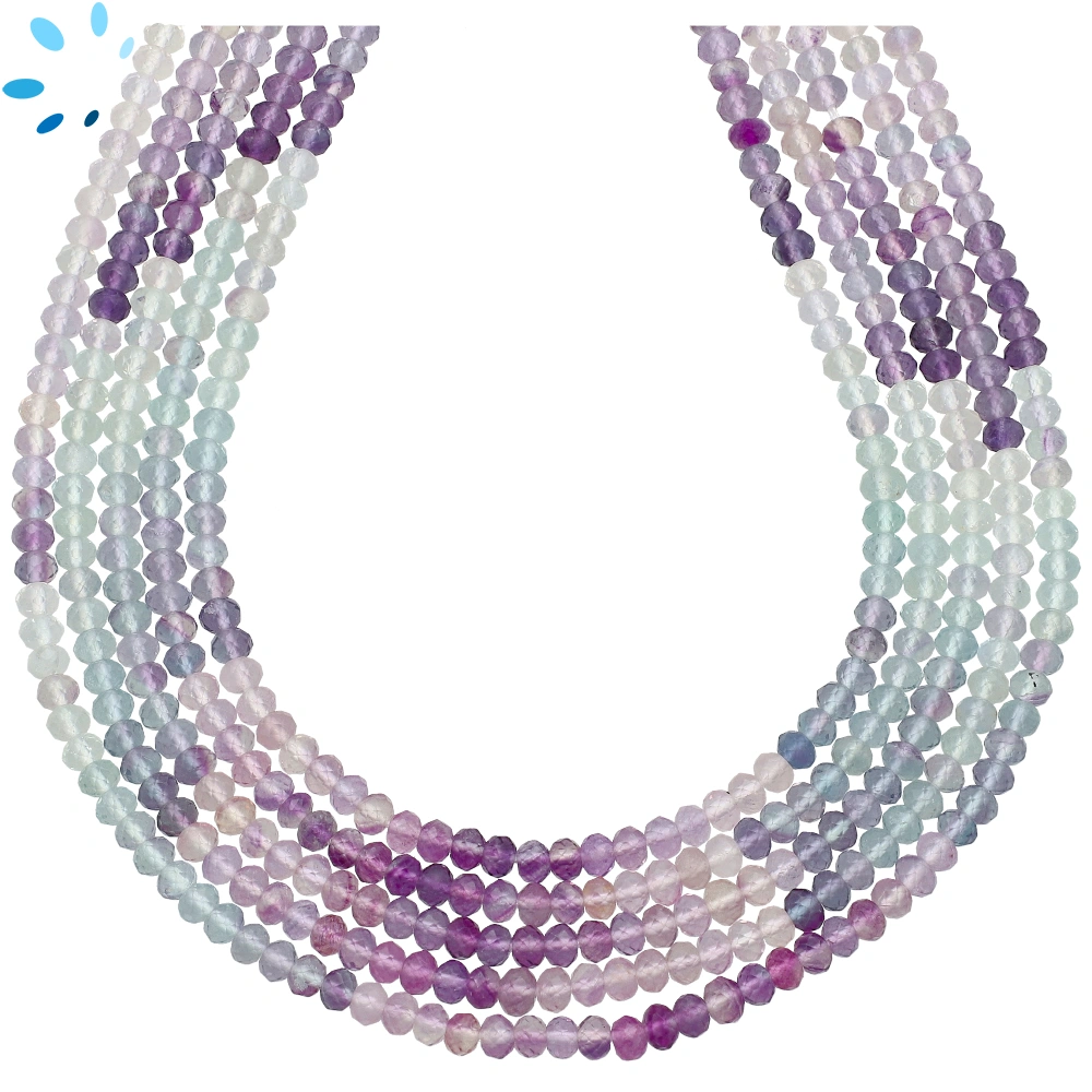 Rainbow Fluorite Micro Faceted Rondelle Center Drilled Beads 3.5mm - 13 Inch Strand