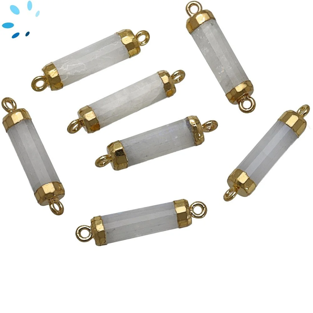Rainbow Moonstone Barrel Connector 18x5mm 18k Gold Electroplated - Set of 4