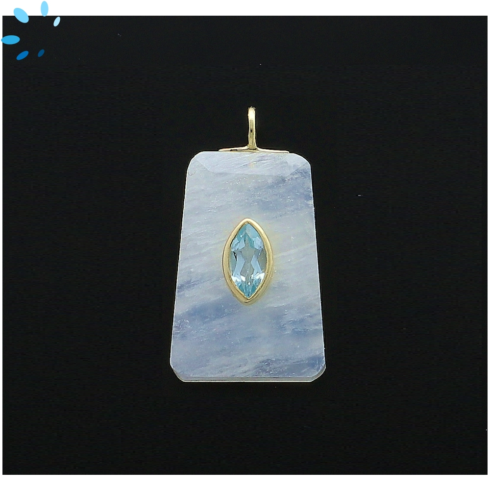 Rainbow Moonstone & Blue Topaz Fancy Shape Inlay Pendant Charm 24x16mm - 18k Gold Plated Sterling Silver
