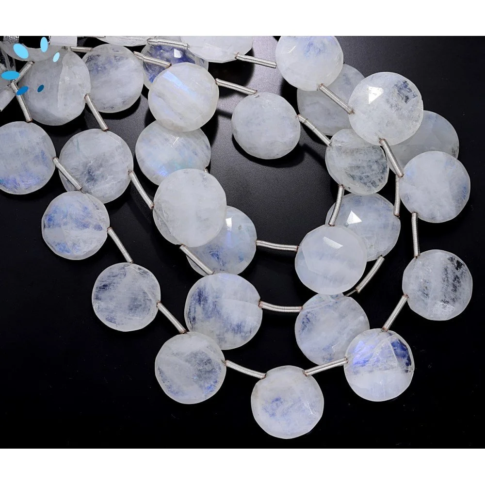 Rainbow Moonstone Faceted Coin Top Drilled Beads 12mm - 8 Inch Strand