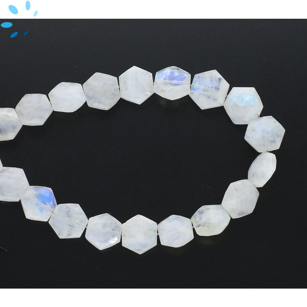 Rainbow Moonstone Faceted Hexagon Top to Bottom Drilled Beads 9mm - 8 Inch Strand