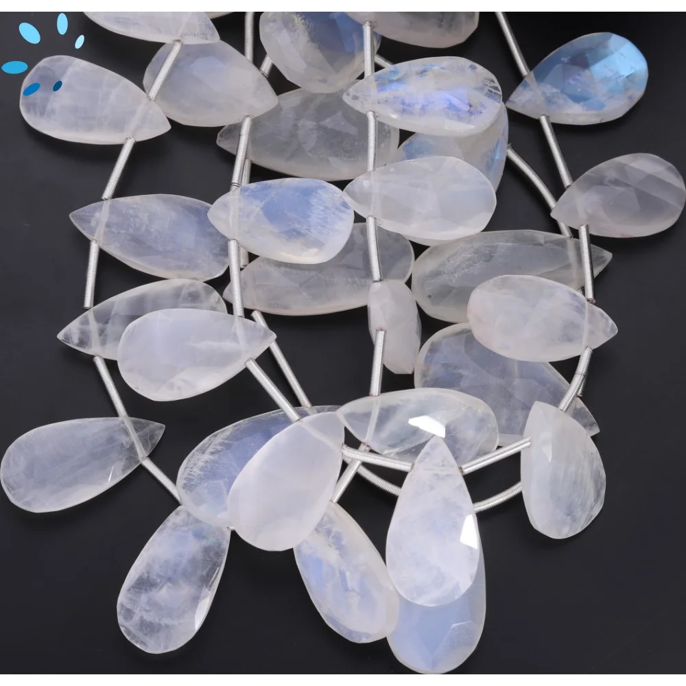 Rainbow Moonstone Faceted Long Pear Top Drilled Beads 15x12mm - 8 Inch Strand