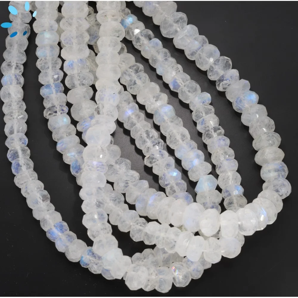 Rainbow Moonstone Faceted Rondelle Center Drilled Beads 6mm - 8 Inch Strand