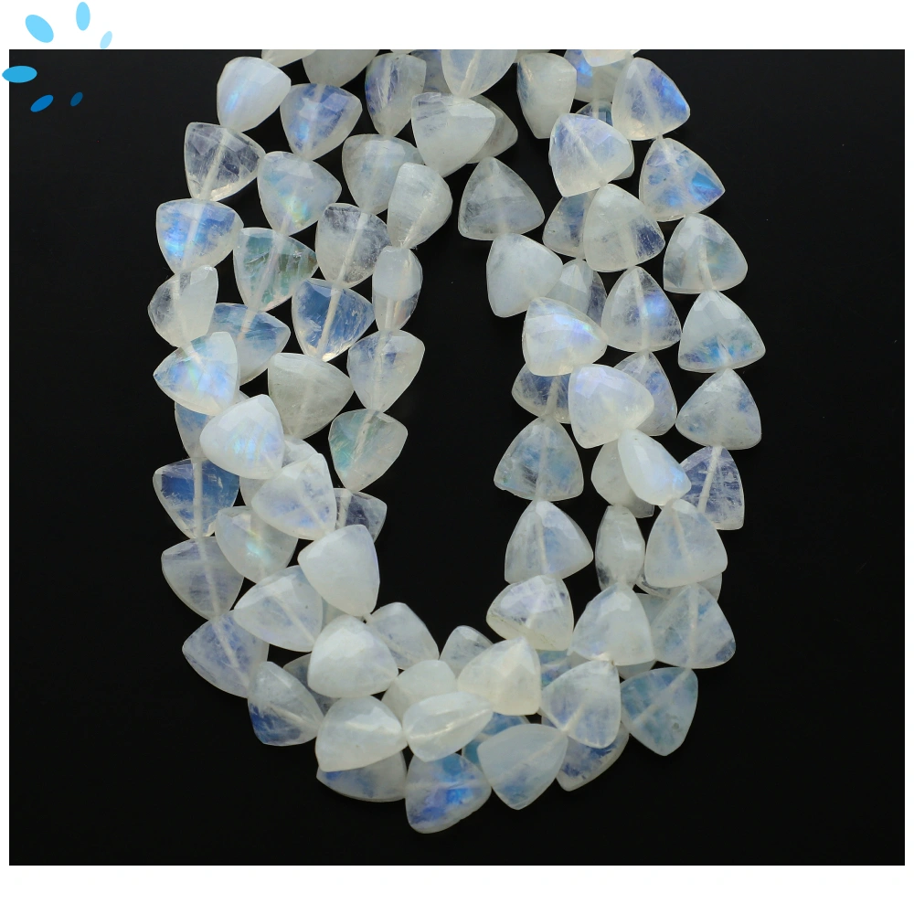 Rainbow Moonstone Faceted Trillion Top to Bottom Drilled Beads 9x9mm - 13 Inch Strand