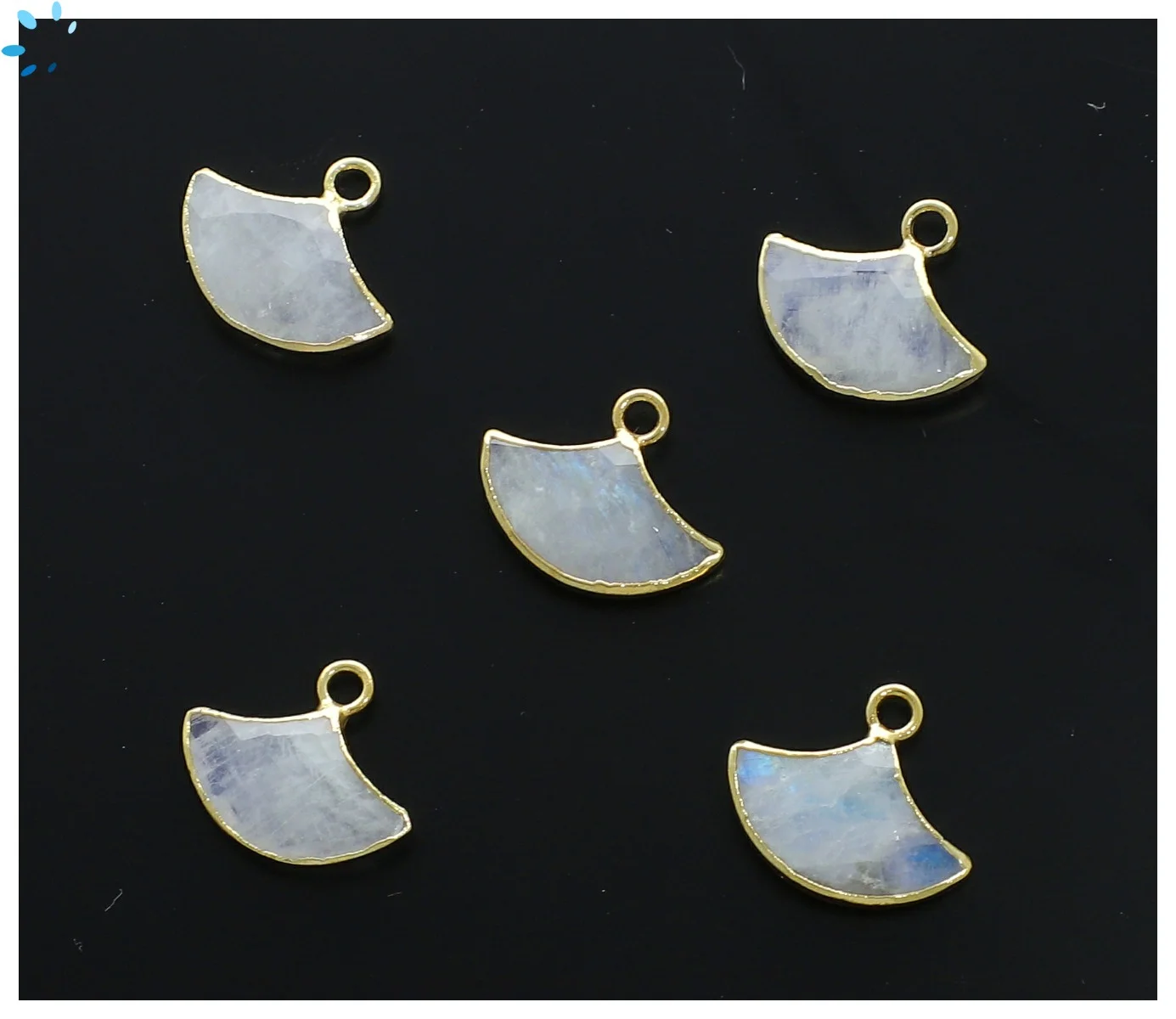 Rainbow Moonstone Fan Charm Pendant 15x10mm 18k Gold Electroplated - Set of 2