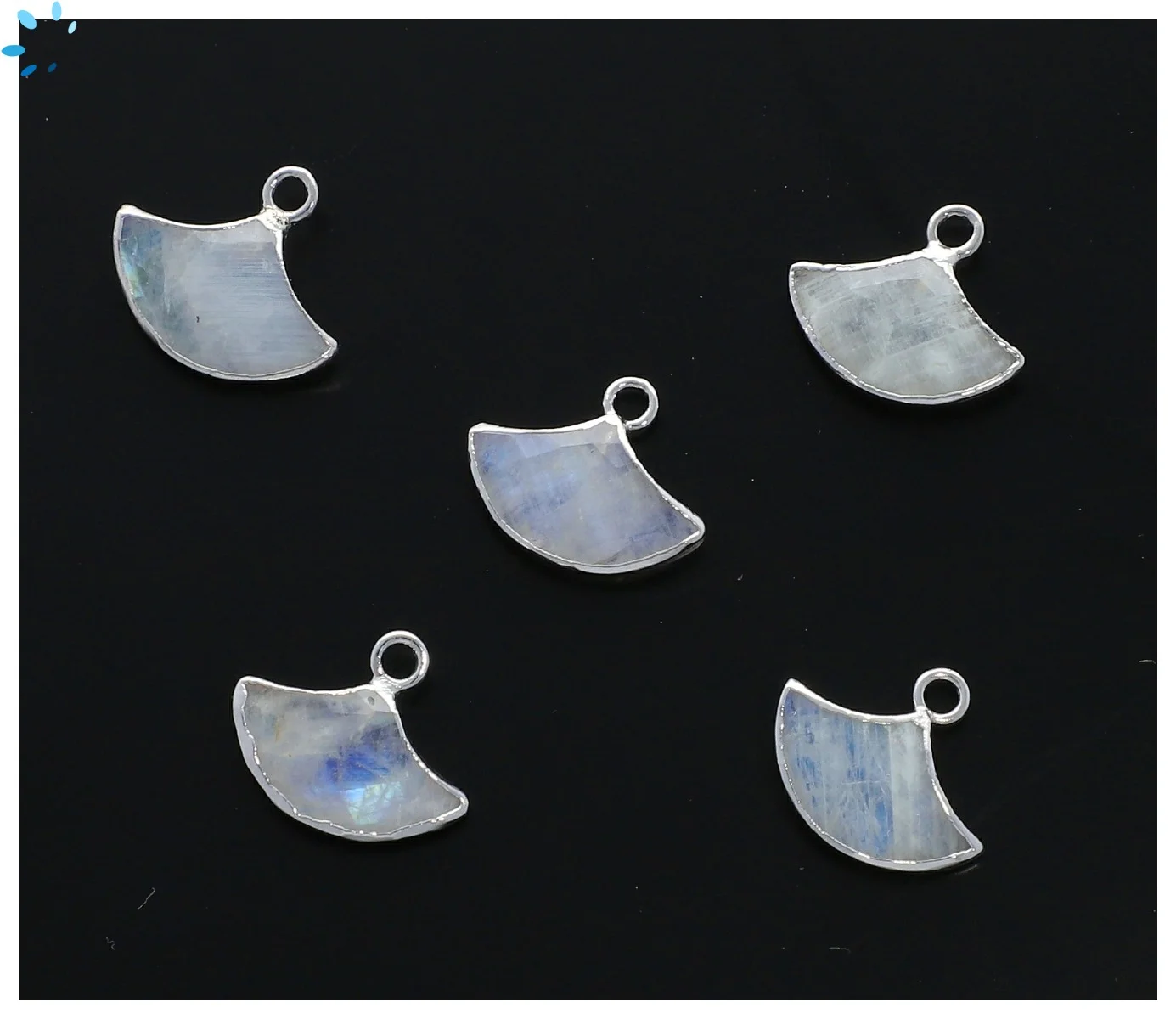 Rainbow Moonstone Fan Pendant Charm 15x10mm Platinum Electroplated -  Set of 2