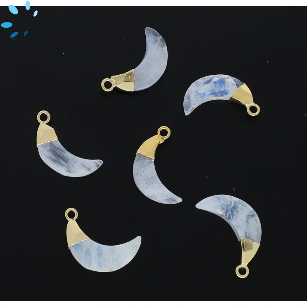 Rainbow Moonstone Moon Charm Pendant 13x5 - 15x6mm 18k Gold Electroplated - Set of 4