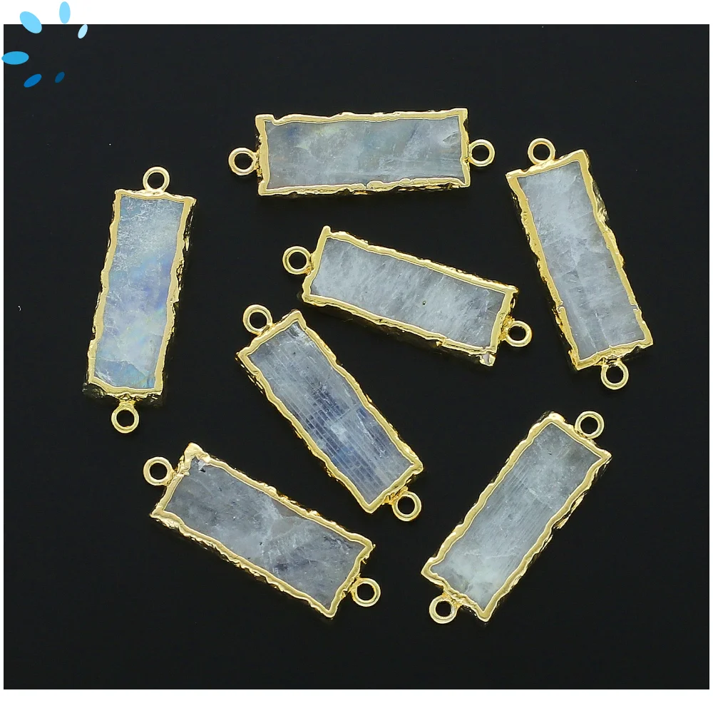 Rainbow Moonstone Rectangle Connector 19x8mm 18k Gold Electroplated - Set of 2