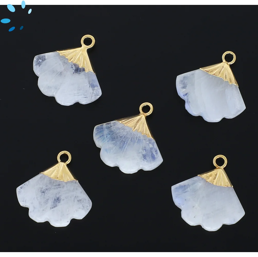 Rainbow Moonstone Seashell Charm Pendant 16x13 - 18x14mm 18k Gold Electroplated - Set of 2