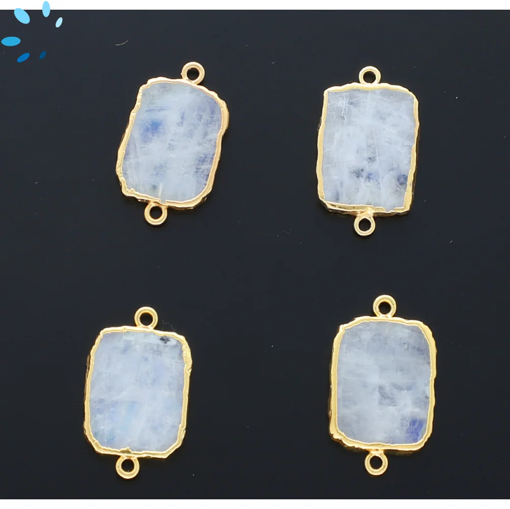 Rainbow Moonstone Slice Connector 15x12mm 18kGold Electroplated - Set of 4