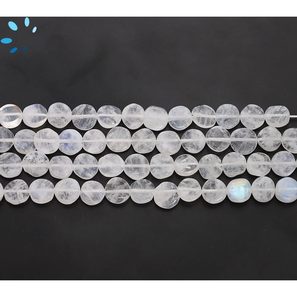 Rainbow Moonstone Smooth Coin Top to Bottom Drilled Beads 6mm - 14 Inch Strand