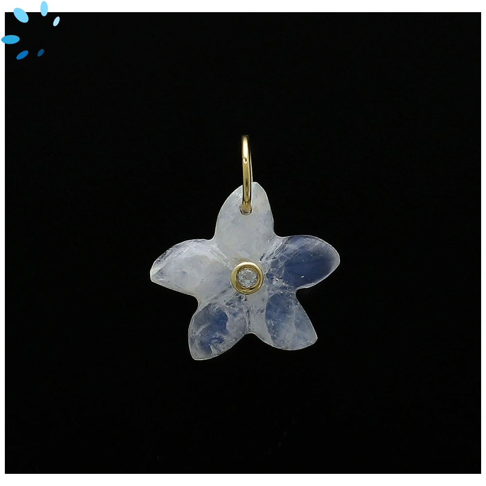 Rainbow Moonstone & White Topaz Starfish Inlay Pendant Charm 15-16mm - 18k Gold Plated Sterling Silver - Set of 2