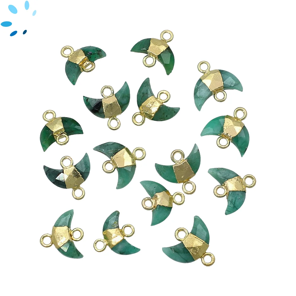 Raw Emerald Moon Connector 10x5mm 18k Gold Electroplated - Set of 4