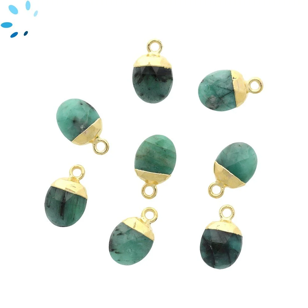 Raw Emerald Oval Charm Pendant 10X8mm 18k Gold Electroplated - Set of 4