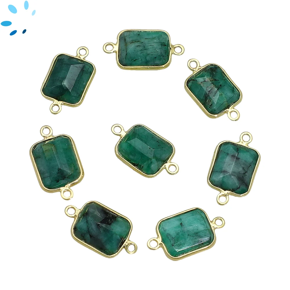 Raw Emerald Rectangle Bezel Connector 14x10mm - 18k Gold Plated Sterling Silver - Set of 4